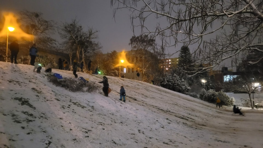 Sypnęło śniegiem. Mieszkańcy ulepili bałwany i wyciągnęli sanki